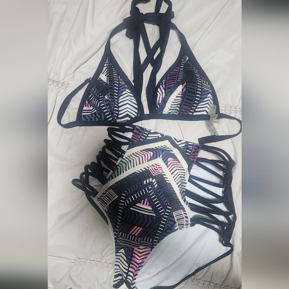 PINK Victoria's Secret Black and White High Waist Bikini